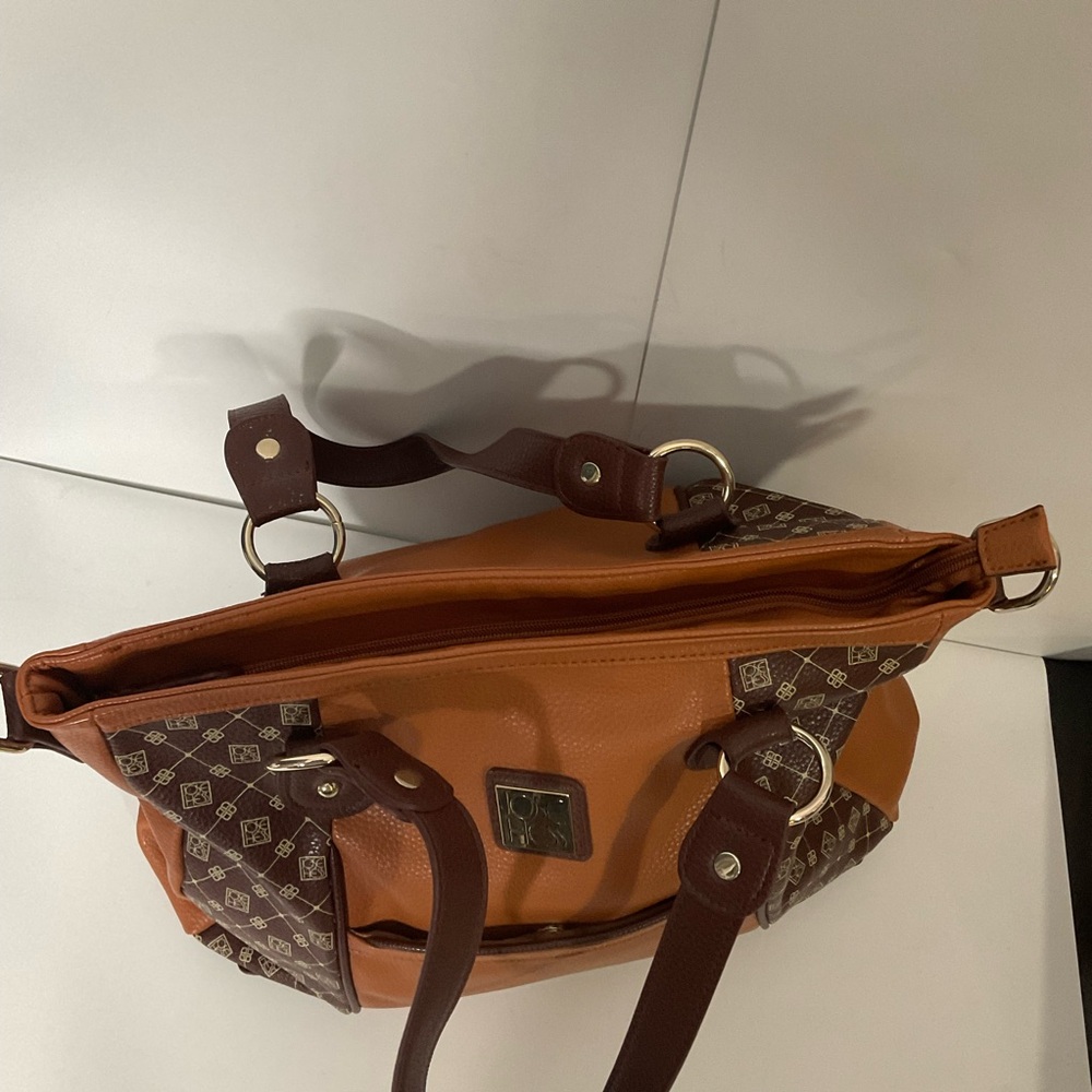 Jose Hess Faux Leather Madison Avenue Mocha Dual Strap Bag; Snap Front Pocket - Picture 9 of 15